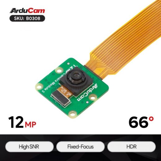 ArduCAM Raspberry Pi cameras IMX708 Fixed Focus 12MP No Board
