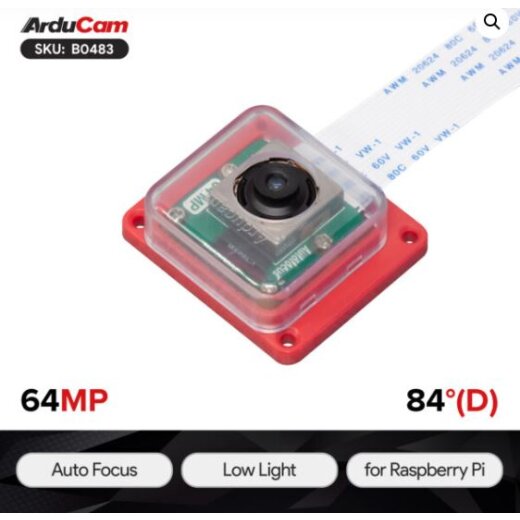 Arducam 1/1.32″ 64MP Auto Focus Camera Module for Raspberry Pi