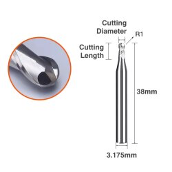 Makera Two Flute Ball Nose Bit for Metal - 1/8 Shank